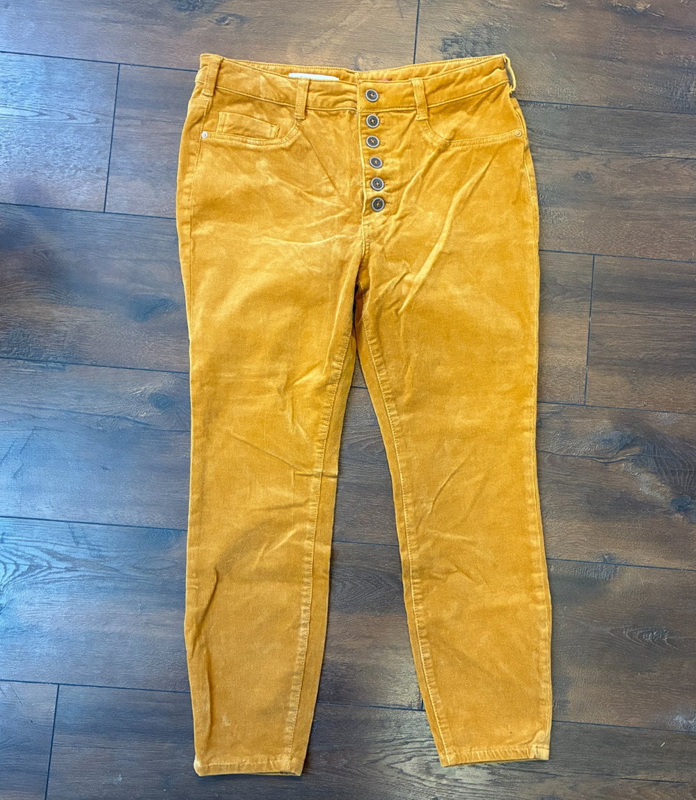 Anthropologie Pilcro High Rise ButtonFly Skinny Pants Woman’s Corduroy Gold, 32